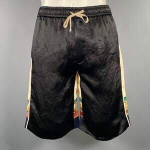 GUCCI Size 28 Black Beige Monogram Acorns Acetate Joggers Shorts